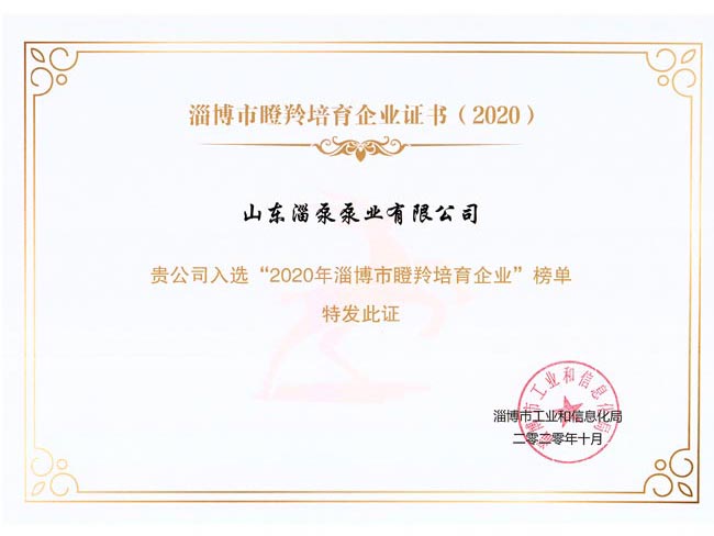 淄博市瞪羚（líng）培育證書